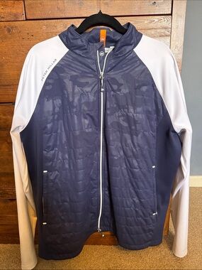 Peter Millar Navy and White Quilted Performance Zip Jacket